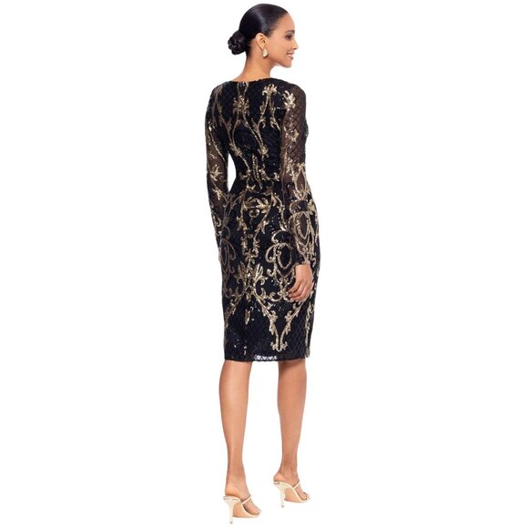 NWT B&A by Betsey & Adam Sequin Embellished Long Sleeve Dress Black / Gold 8 - Picture 2 of 6